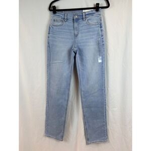 American Eagle Super High-Rise Straight Jeans 2 Long Light Wash Stretch Denim